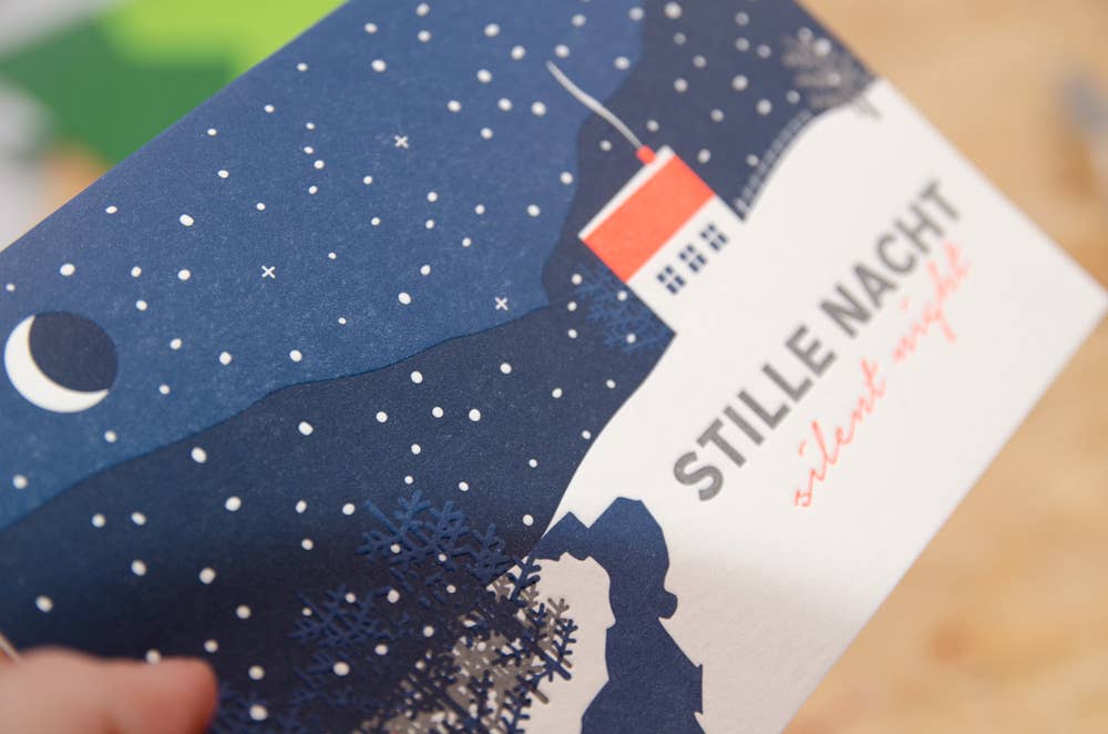 Stille Nacht / Letterpress Grusskarte mit Umschlag