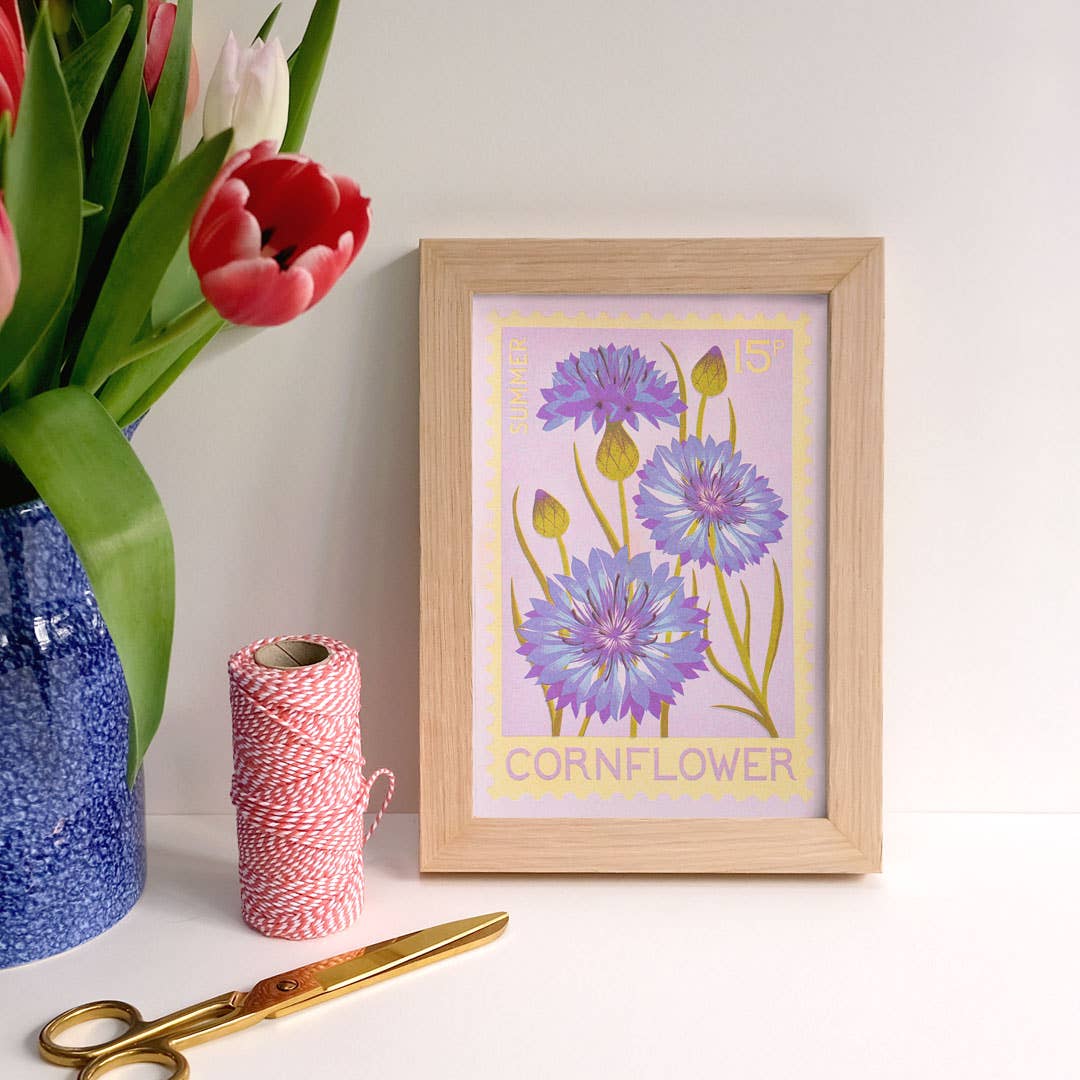 Riso Art print / A5 / Kornblume / Briefmarke