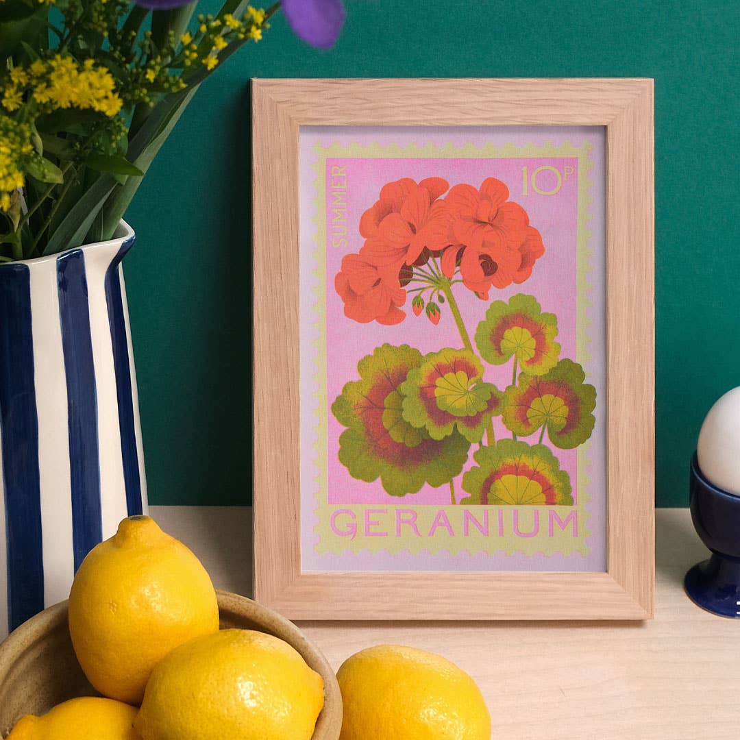 Riso Art Print / A5 / Geranie / Briefmarkenmotiv