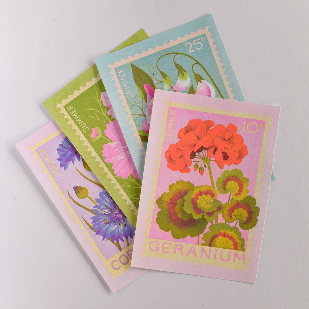 Riso Art Print / A5 / Geranie / Briefmarkenmotiv