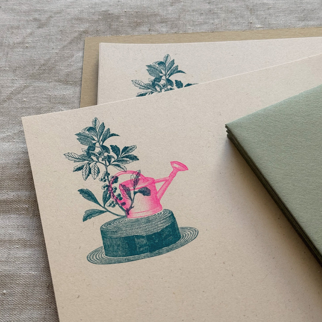 Briefpapier-Set / Hut mit Gießkanne / A5