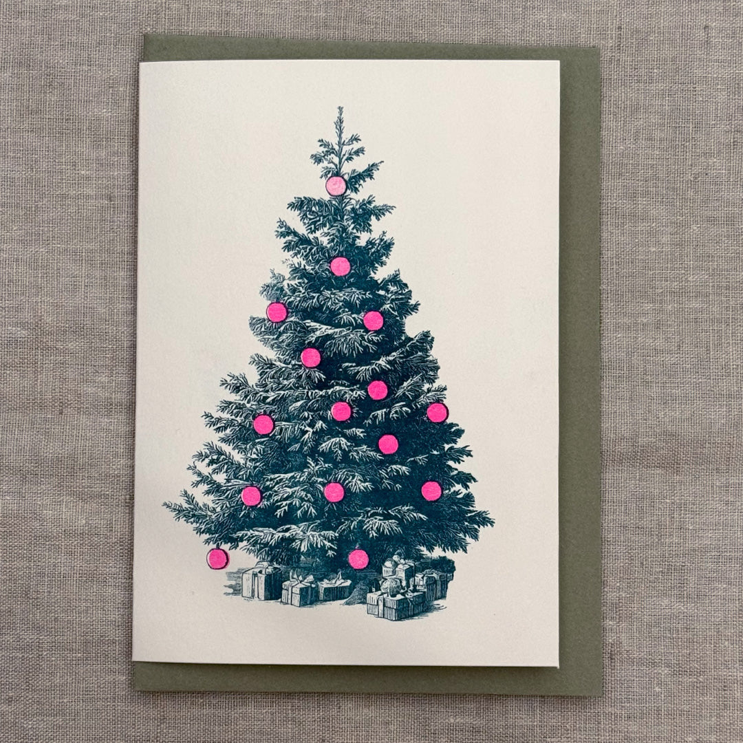 Klappkarte / Tannenbaum / Riso-Druck / Vintage-Stil