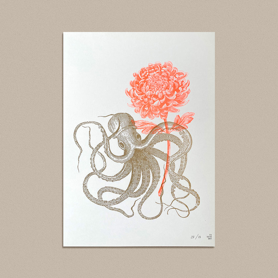 Oktopus mit Blume / A4 - Togethery