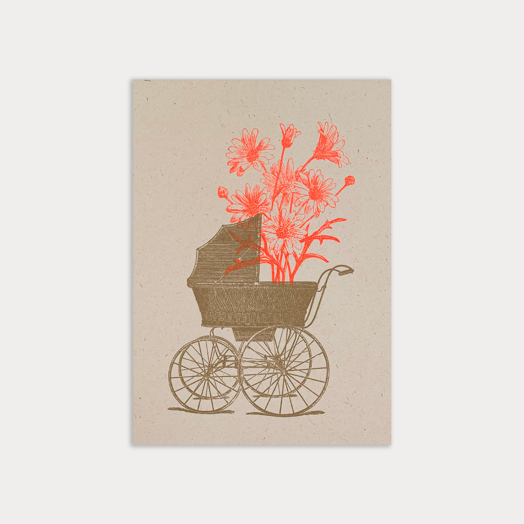 Postkarte / Kinderwagen mit Blume - Togethery