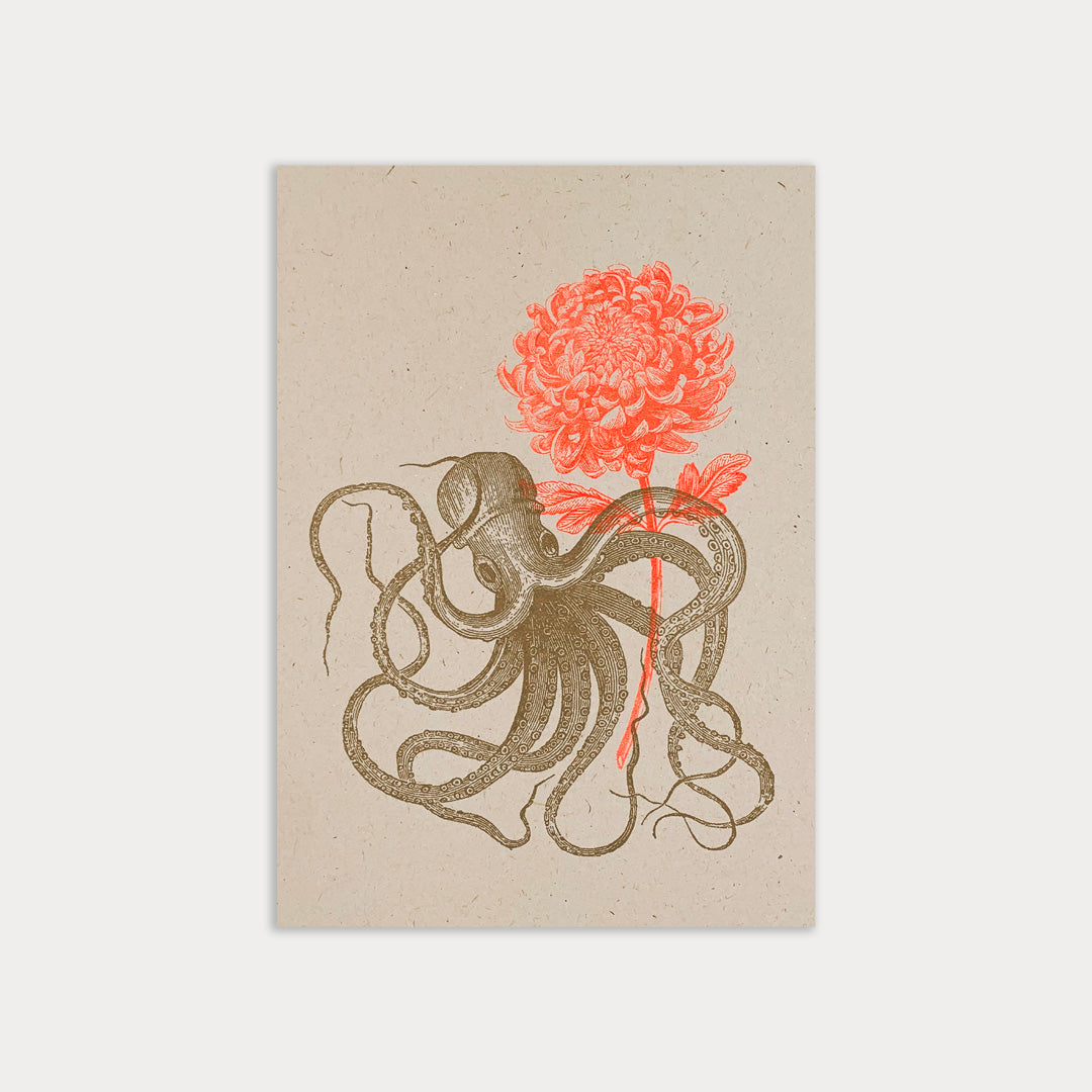 Postkarte / Oktopus mit Blume - Togethery
