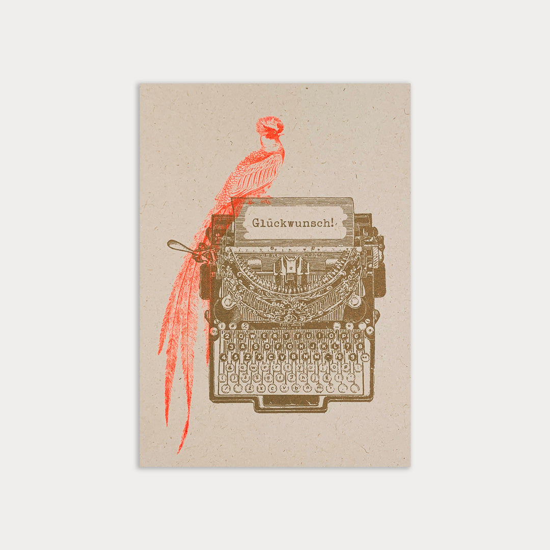 Postkarte / Schreibmaschine mit Vogel / Glückwunsch - Togethery